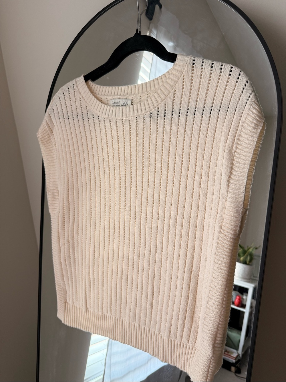 Rachel Zoe Cream Ribbed Sleeveless Crewneck Sweater